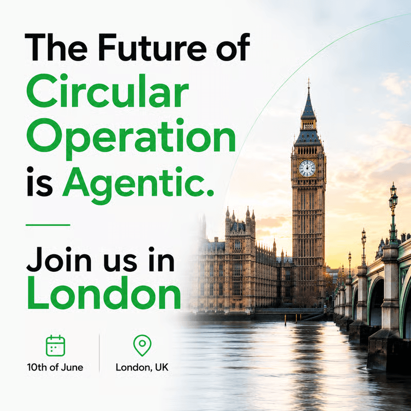 Event poster: The Future of Circular Operation is Agentic — London, 10 June
