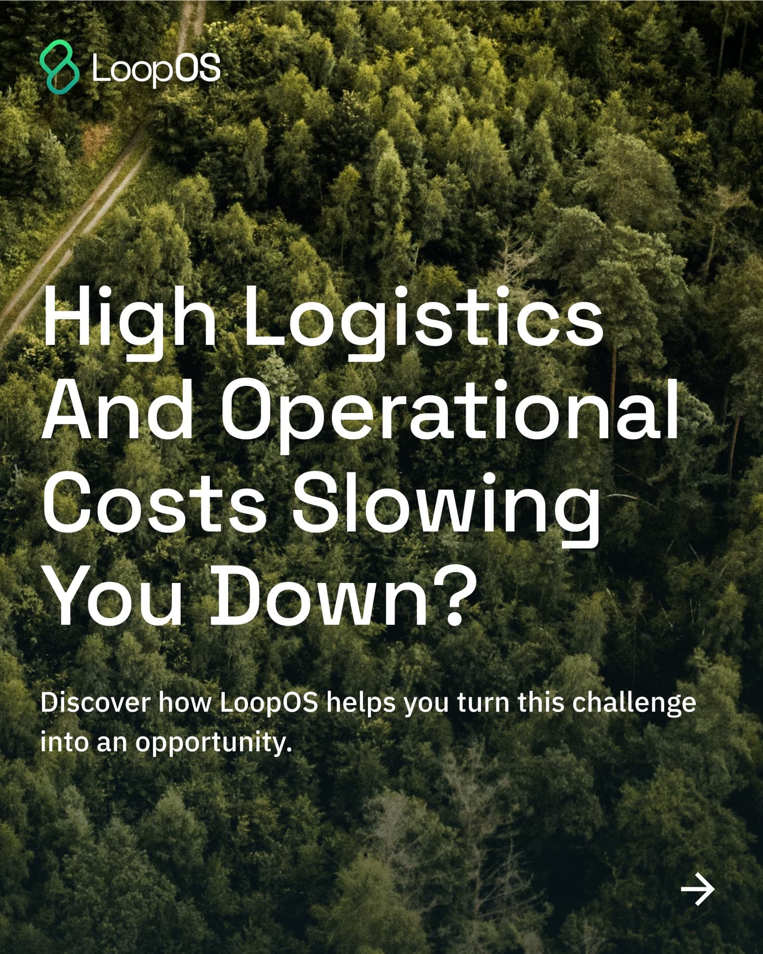 A LoopOS insight card on logistics costs as the top challenge for circular operations.