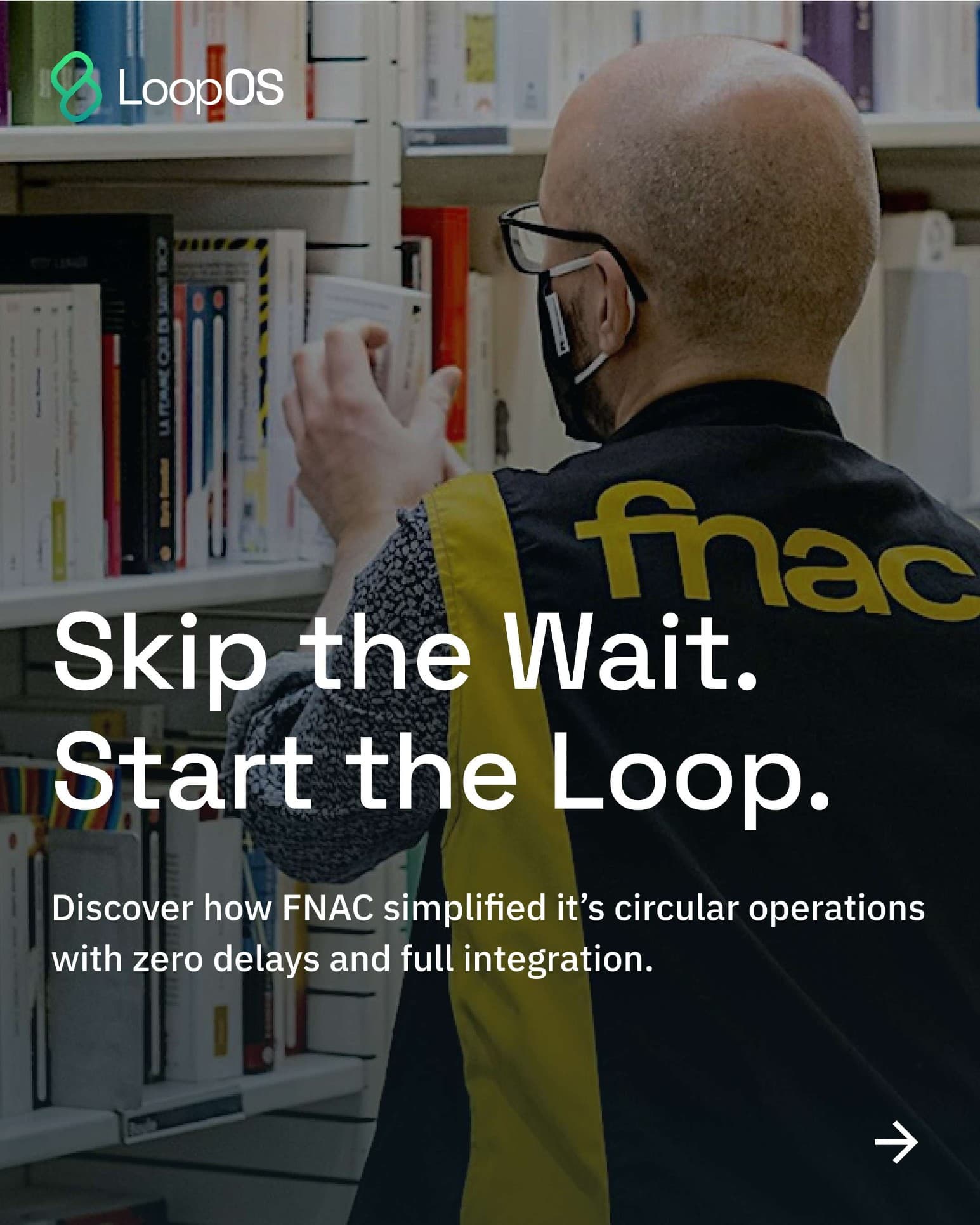 A LoopOS customer-story card on FNAC Portugal turning circularity into repeat sales.
